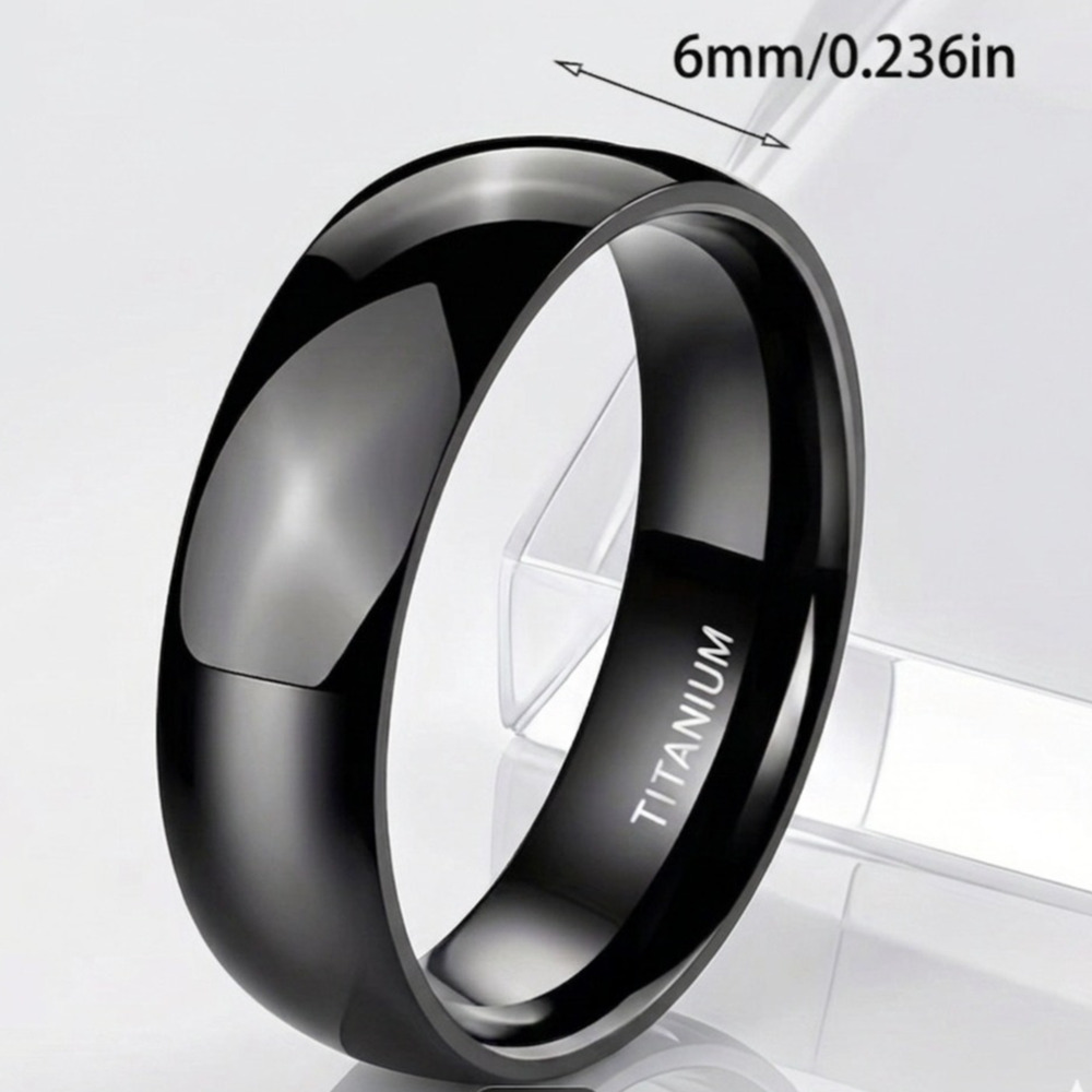 Black Ring 6MM Black Unisex Ring Size 7 Titanium 1PC